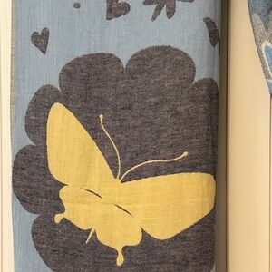 Butterfly Patterned 2 Side Woven Butterfly Beach Blanket Towel Blue + Yellow NEW